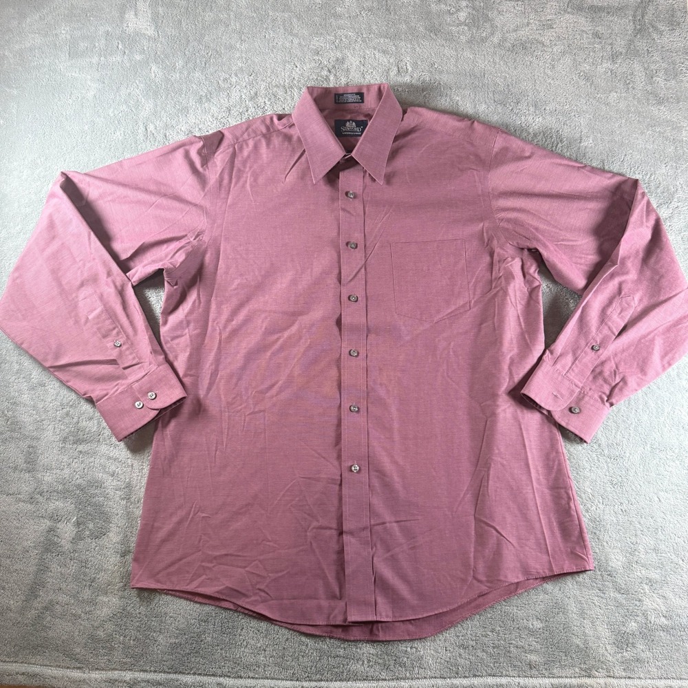 Stafford Mauve Pink Wrinkle Free Broadcloth Dress Shirt 16.5 36/37 Long Sleeve